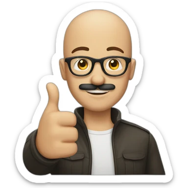 Bald young man with glasses and a mustasche doing thumbs up sticker