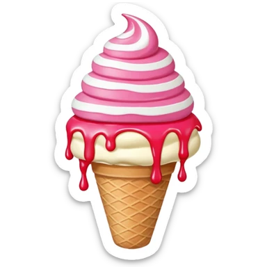 vanilla ice cream cone with strawberry sauces sticker