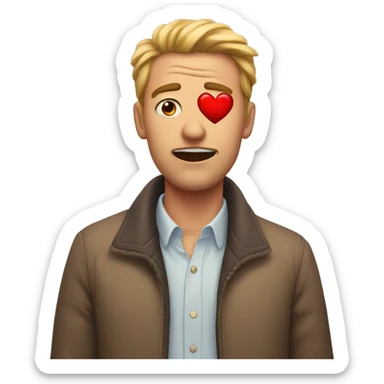 man with red hearts in his eyes and drool from his mount sticker