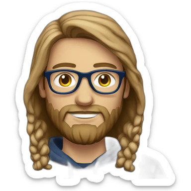 Brown hair white man with a beard and round glasses typing on apple computer wearing a dark blue nike hoodie sticker