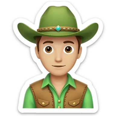 Cowboy wearing a bright green outfit and green cowboy hat, western style sticker