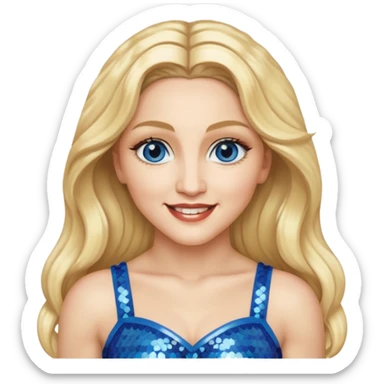 Madonna with blonde long hair, ivory sequin crop top, blue eye sticker