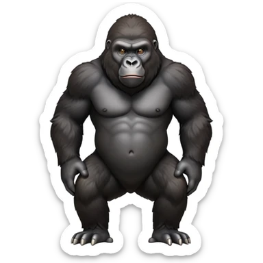 cinematic-gorilla-realistic-full-body-on all fours-emoji,-exuding-strength,-thick-dark-fur-in-the-light,-head-tilted-dramatically,-deep-dark-eyes-filled-with-intense-intelligence,-simplified-yet-realistic-focused-features,-highly-detailed,-glowing-with-an-almost-sarcastic-glow sticker