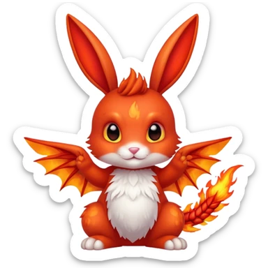 cute red fire bunny with fire paws and dragon wings sticker