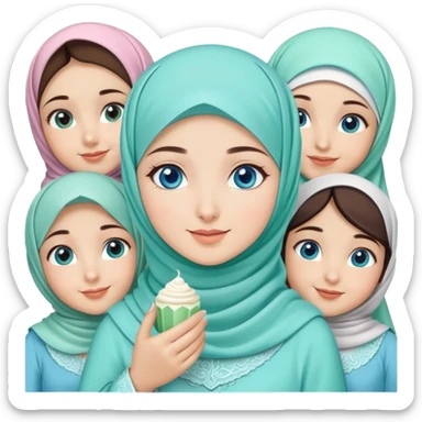 Turkish beautiful finish Konya girl blue eyes with sugar mint hijab islamic dress and celebrating with her friends eid days   sticker