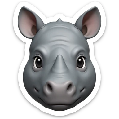 cinematic-noble-cute-rhinoceros-portrait-emoji,slate-grey-hide-poised-and-regal,-with-a-massive,-powerful-build-and-a-thick,--deep-set-soulful-piercing-eyes,-simplified-yet-sharp-and-sophisticated-features,-highly-detailed,-large-black-eyes, white horn, front facing sticker