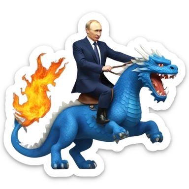 putin on blue dragon that throws flames  CH4 sticker