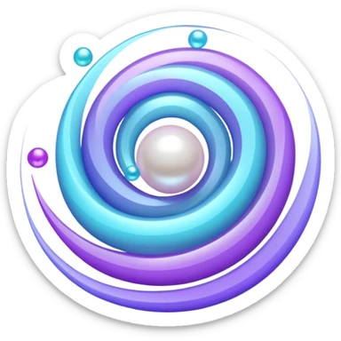 Dreamy glowing spiral wave emoji made of translucent aqua and violet ribbons with a central pearl orb, surrounded by faint sparkles and mist, luminous gradients, ASMR flow aesthetic. sticker