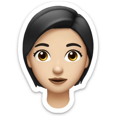 White girl with black hair, almond, black eyes, long eyelashes, big lips, face with cheeks. sticker