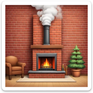cozy red brick fireplace with a tall chimney and smoke rising from the chimney sticker