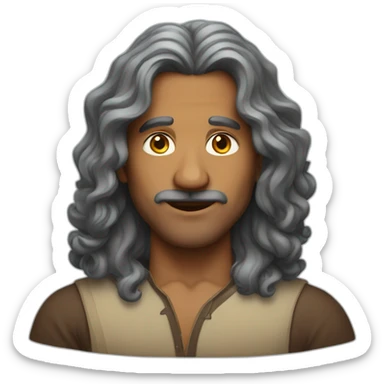 Indian middle aged man with long wavy hair sticker
