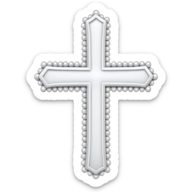 Elegant emoji icon of a white cross made of white beads, glossy surface, subtle shadows, pure white palette, centered sticker