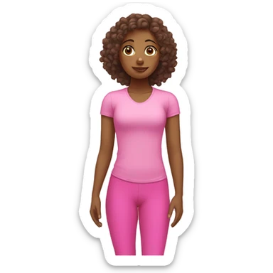 Brown girl with long curly hair doing Pilates and wearing pink sticker