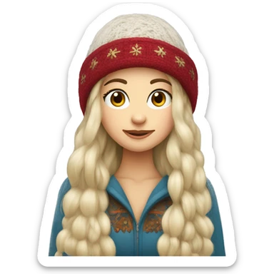 Super long hair Russian girl in russian winter hat sticker