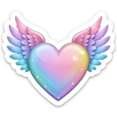 ombré heart with big full pastel wings with glitter sticker