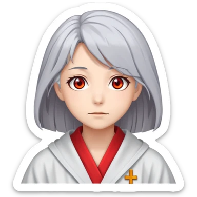 Anime girl with gray hair, red eyes and psychiatric robe sticker