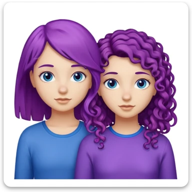 Two girl, best friends, one with purple straight hair and blue eyes, the other with curly brown hair with highlights and brown eyes sticker
