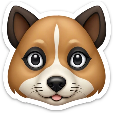 Dog face with black, white and tan with black on top, around eyes and down side of nose then tan eyebrows and white on the rest of the nose and a small triangular strip up between the eyes. Pointy black eyes. Shepard and husky like sticker