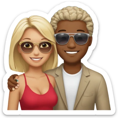 Black man salt n pepper hair smiling with blonde in love on beach sticker
