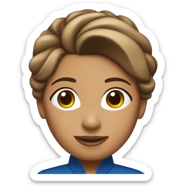 Tan brown skin flight attendant with brown hair in a bun blue uniform sticker