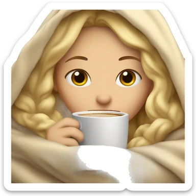blonde girl inside a blanket sipping coffee eyes closed sticker