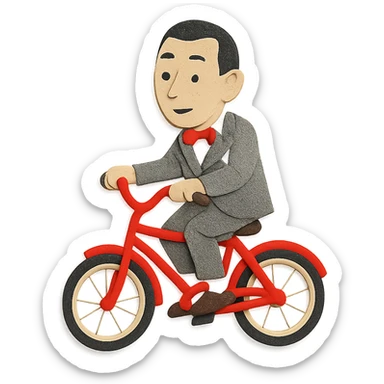paper craft style Pee-wee Herman on a red bicycle sticker
