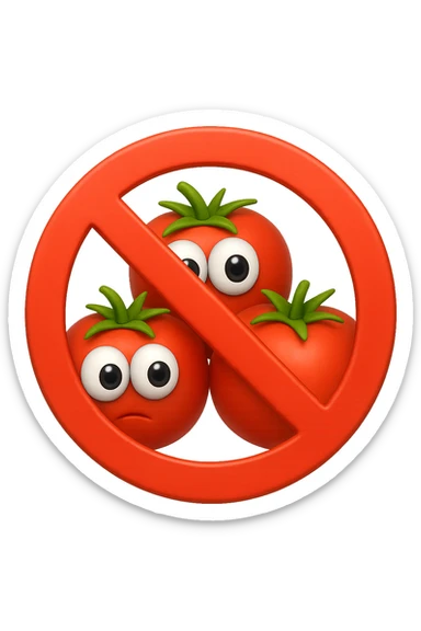 emoji con tre pomodori con occhi 3d e divieto sopra sticker