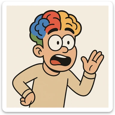 brain logo inspired by Google's branding, using blue red yellow and green, modern and friendly, white background sticker