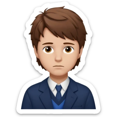 Design Xavier Thorpe with messy brown hair, artistic vibe, school uniform & thoughtful look. sticker