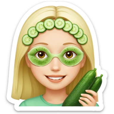 🧖‍♀️ girl with cucumber pieces over eyes relaxing  sticker