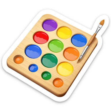 paint palette with bright colors and a brush, fun and inviting sticker