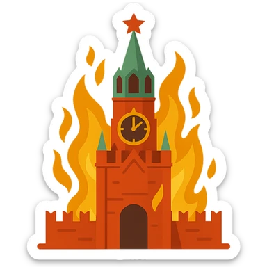 flat design style burning Kremlin sticker
