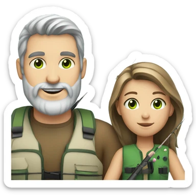 White with blue/green eyes dad with beard and daughter fishing sticker
