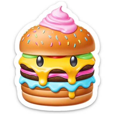 Melted neon kawaii pastel ice cream burger sticker