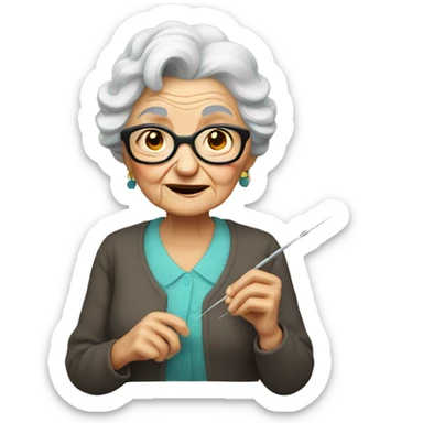 Old grandma with a needle sticker