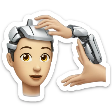 Person getting head massage from robot hands sticker