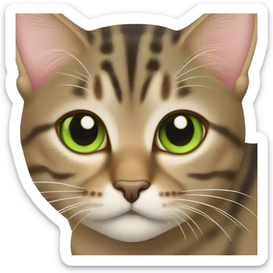 tabby cat with dark spot on nose and light green eyes  sticker