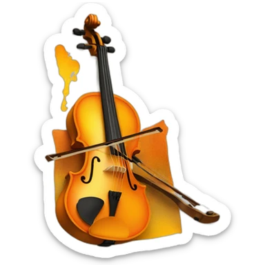 orange and yellow painting with a violin in the middle sticker
