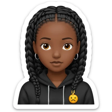 black girl with black single braids in a black hoodie sticker