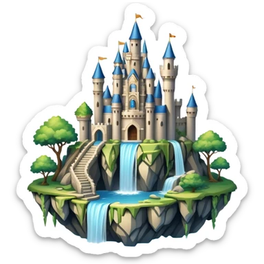 Fantasy castle on a floating island with waterfalls sticker