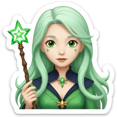 Woman with green skin color with white color long hair and carrying a magic wand sticker