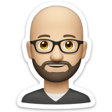 Pale Bald Bearded Man round glasses dark brown beard sticker