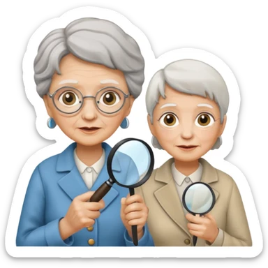 Explorer old woman Man with magnifying glass sticker