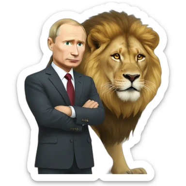 Putin hunting a lion sticker