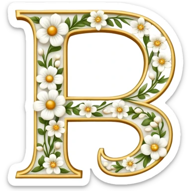 White flowery romantic alphabet letter sticker