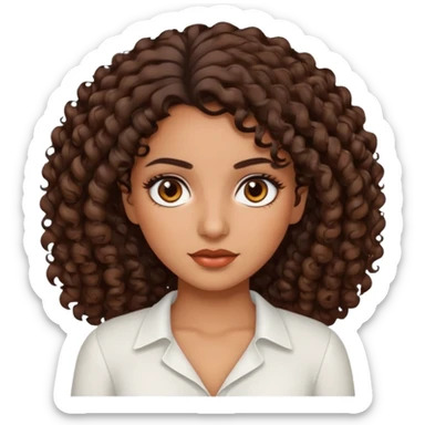 brown girl, who has medium curly dark brown hair, brown eyes, latina makeup, white blouse  sticker