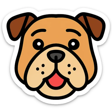 English bulldog, friendly expression, clear outlines, color icon style sticker