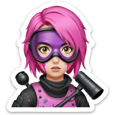 paintball player face girl pink hair sticker
