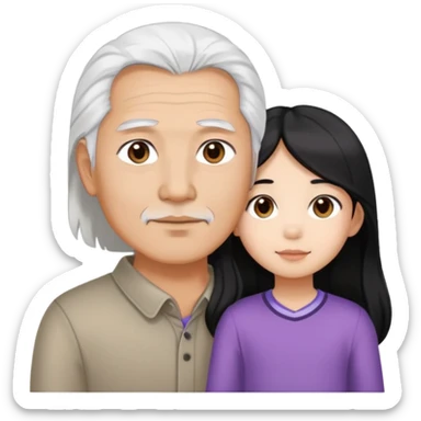 Asian dad, brown eyes, white hair, tan with Asian daughter long black hair sticker