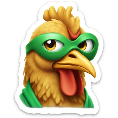 A chicken with one eye, wearing a green hoodie  sticker